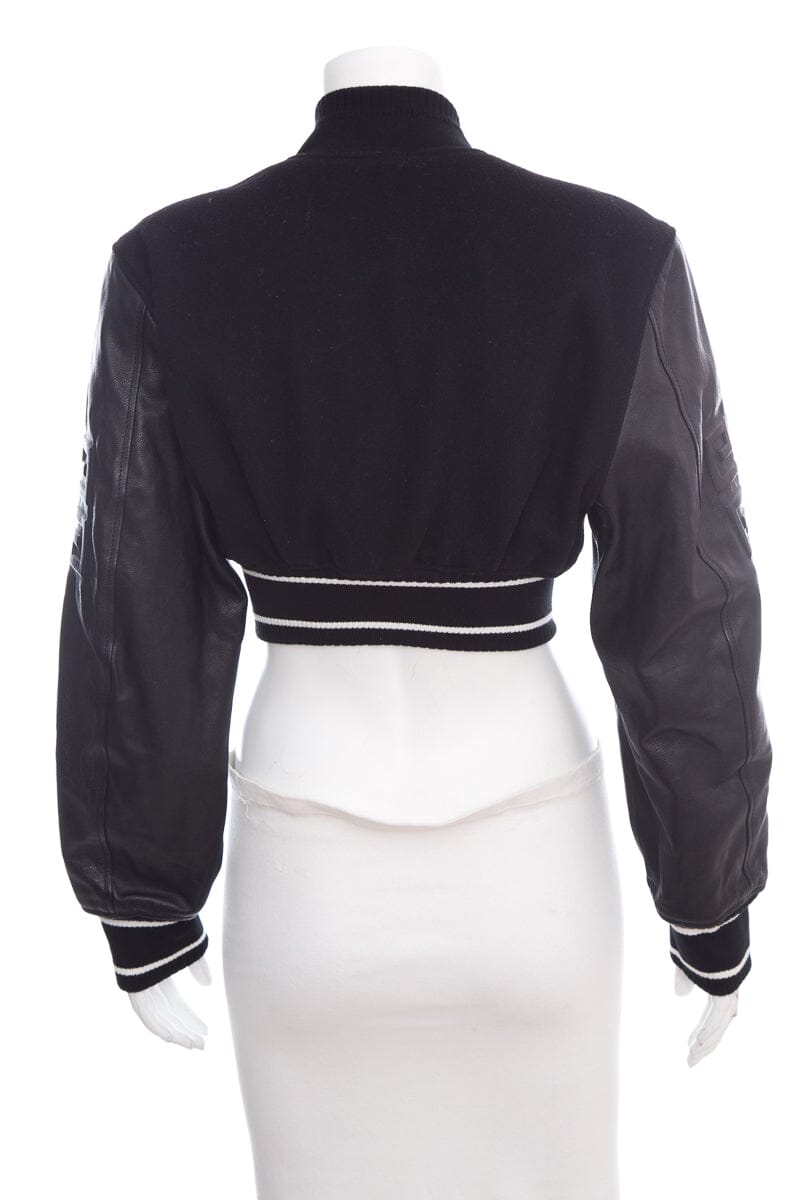 Givenchy Black Cropped Varsity Wool and Leather Jacket SZ 34