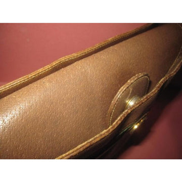 Gucci Vintage Brown Leather And Large G Logo Print Coated Canvas With Red Green Stripe