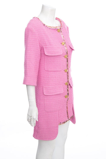 Chanel 2022 Tweed Pink Mini Dress SZ 36