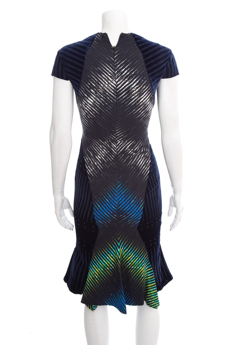 Peter Pilotto Blue Stripe and Velvet Short Sleeve Dress SZ 6