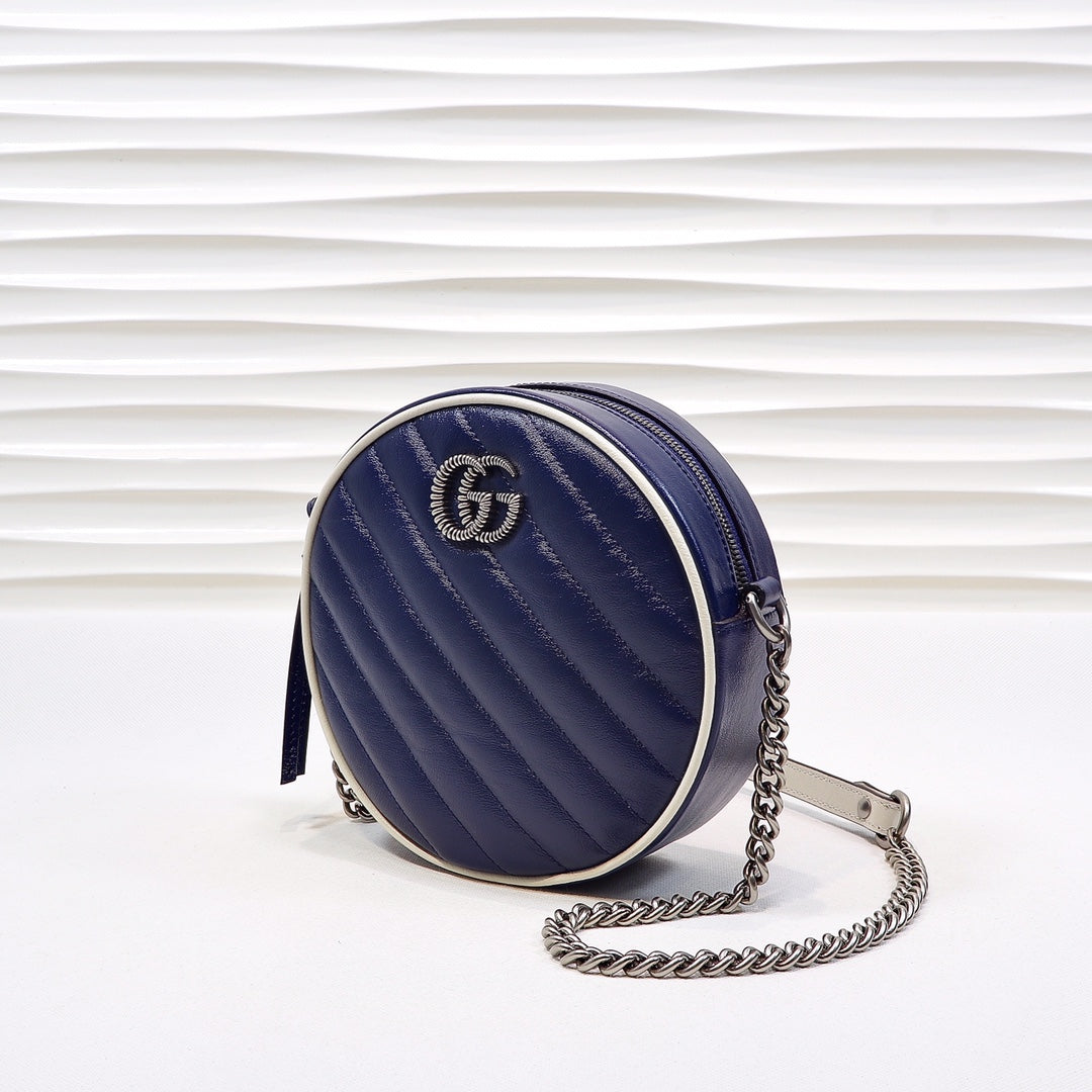 gg Marmont Mini Round Shoulder Bag Blue For Womtlm 7in/18cm gg