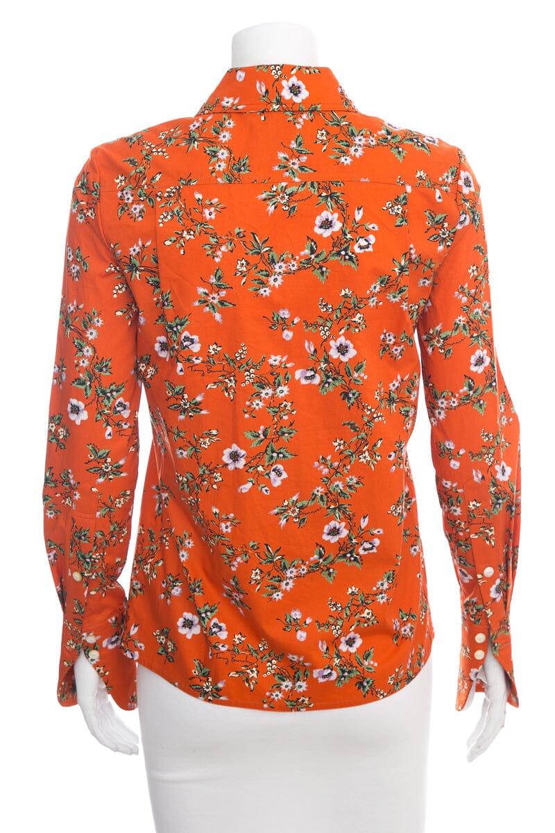 Tory Burch Orange Floral Button Down Shirt SZ 00 NWT