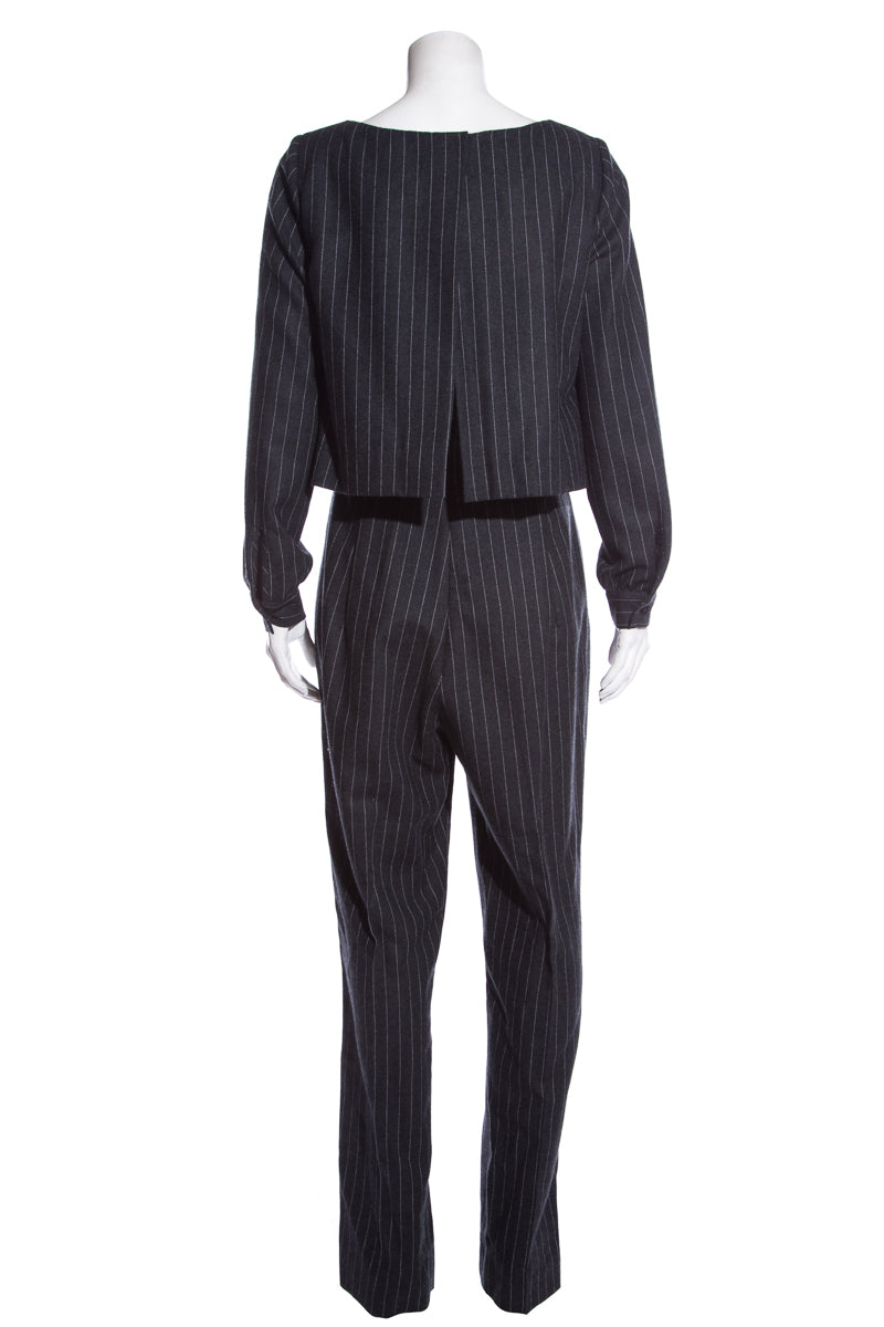 Oscar de la Renta Grey Pinstripe Wool Jumpsuit SZ 8