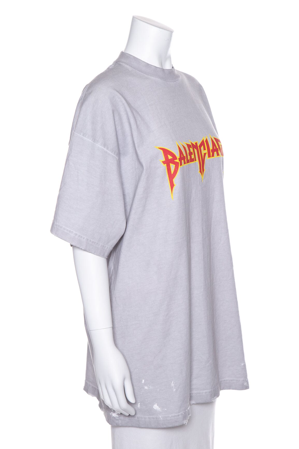 Balenciaga Grey Metal Distressed Logo T-Shirt SZ L