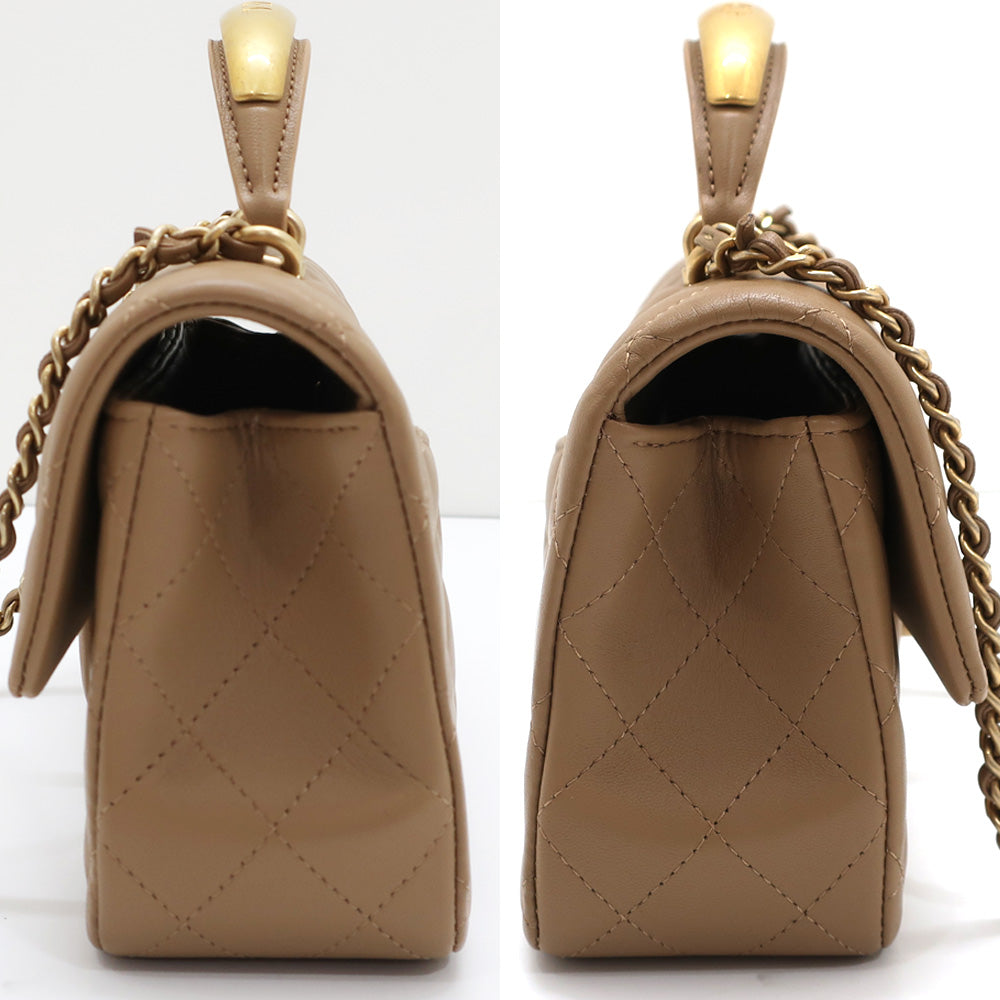 Chanel Top Handle Chain Shoulder Bag G  AS2431  Beige