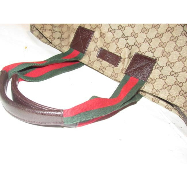 Gucci Web Supreme With Red Green Straps Brown And Gg Leather Tote