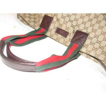 Gucci Web Supreme With Red Green Straps Brown And Gg Leather Tote