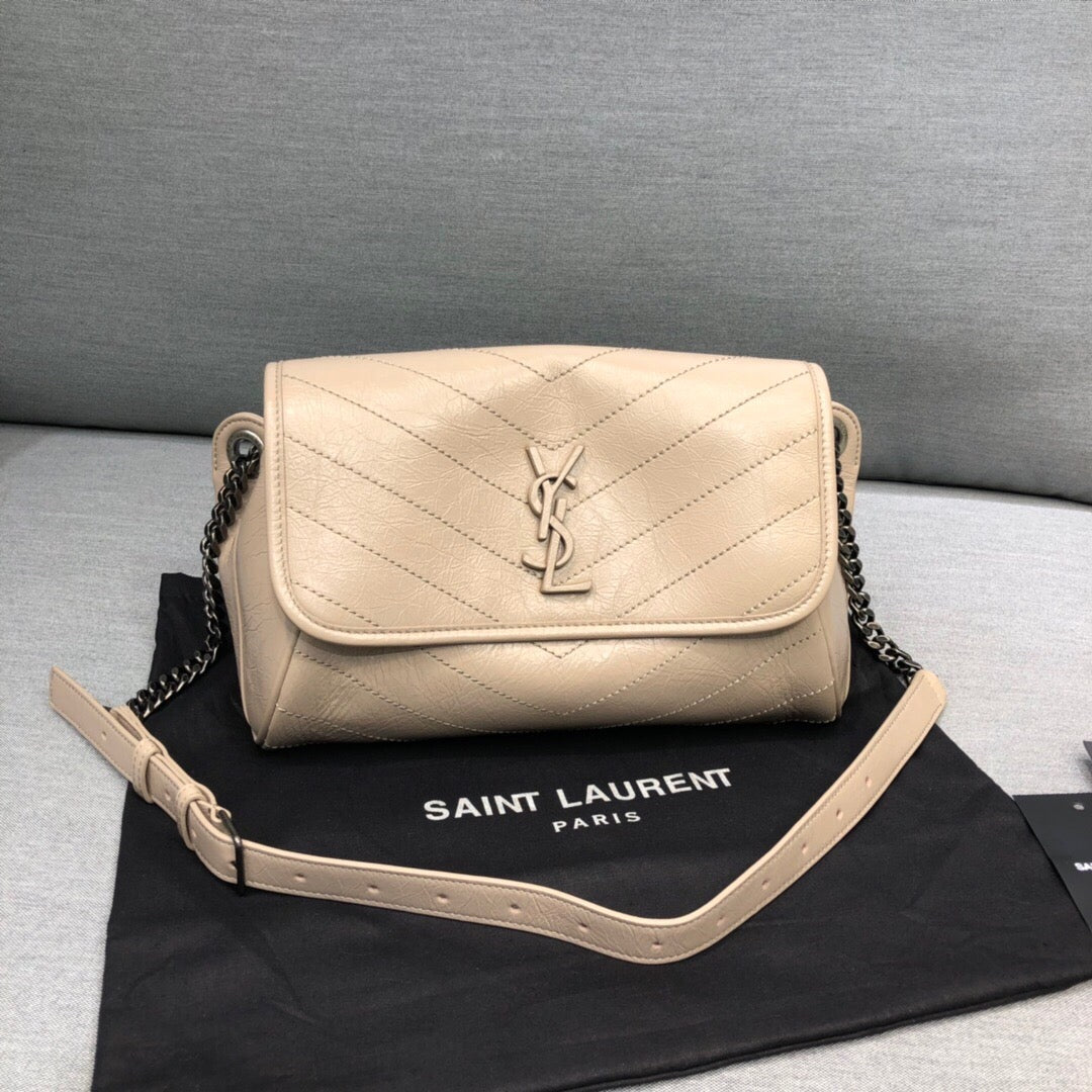 YSSL Niki Medium Crinkled Shoulder Bag Beige For Womtlm 11in/28cm YSL