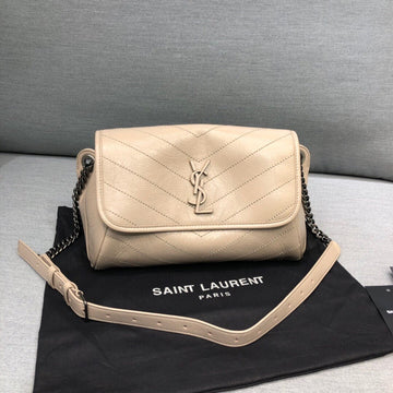 YSSL Niki Medium Crinkled Shoulder Bag Beige For Womtlm 11in/28cm YSL