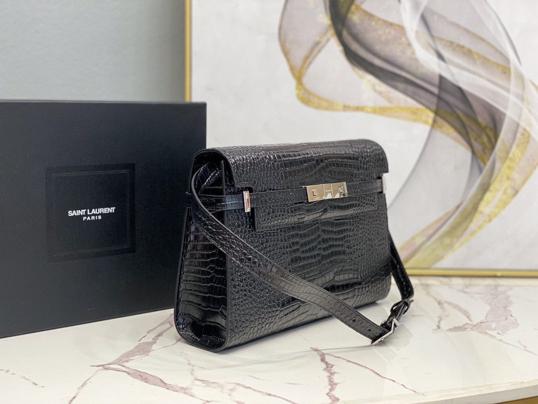 YSSL Manhattan Shoulder Bag In-Shiny Black For Womtlm 11.4in/29cm YSL 579271DND0J1000