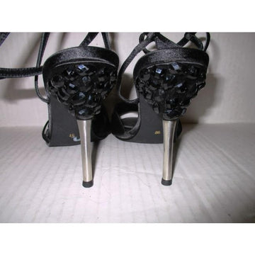 Apart Impressions Black Silver Metal Embellished Heel Open Toe Pump Sandals Size Eu