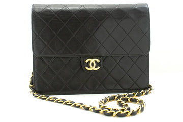 CHANEL Small Chain Shoulder Bag Clutch Black Quilted Flap Lambskin