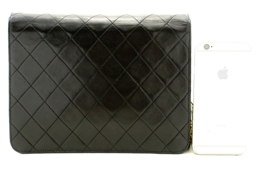 CHANEL Small Chain Shoulder Bag Clutch Black Quilted Flap Lambskin