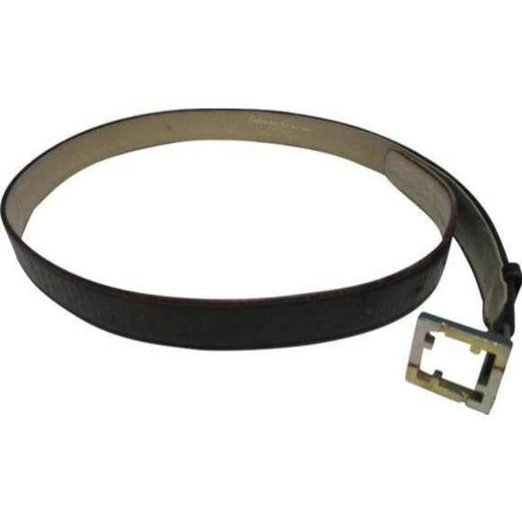 *Salvatore Ferragamo Brown Vintage Narrow Square Logo Buckle Belt