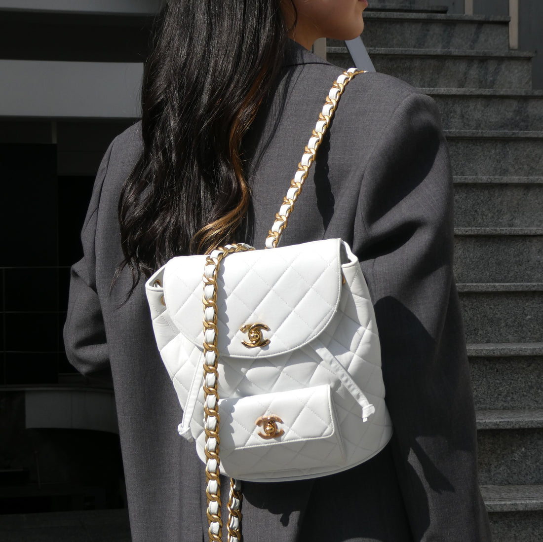 CHANEL White Lambskin DUMA Backpack 41486