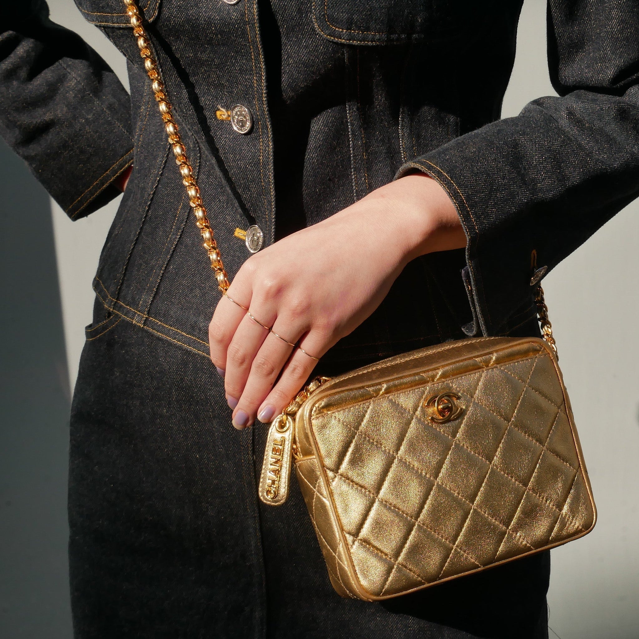 CHANEL 1996-1997 Gold Lambskin Camera Bag Mini 41954