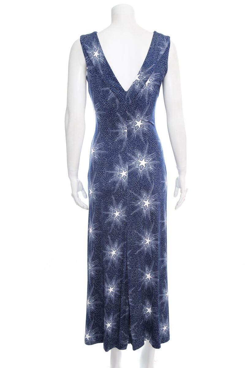Paco Rabanne Blue Star Print Jersey Maxi Sleeveless Dress SZ XS