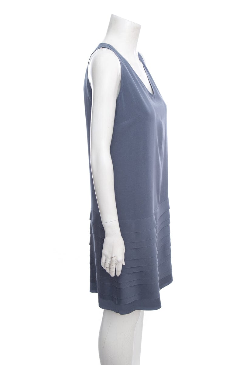 Brunello Cucinelli Grey Silk Sleeveless Dress with Ruffle Bottom SZ M