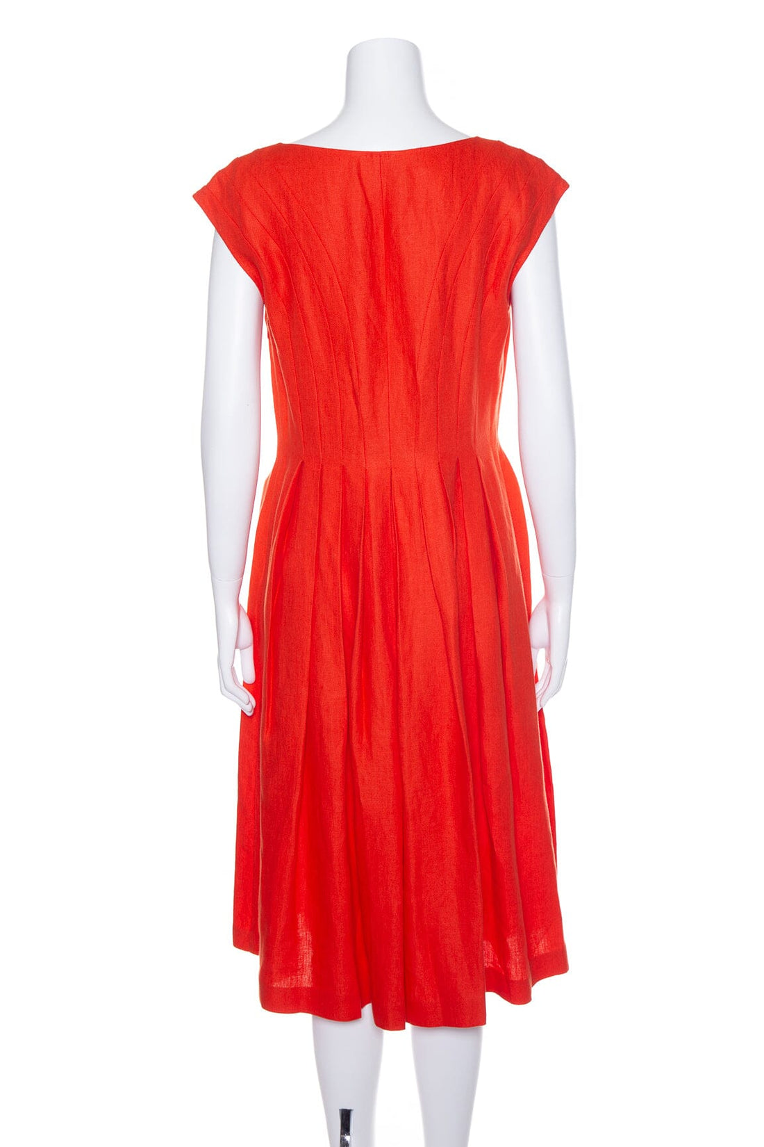 Loro Piana Red Sleeveless Linen Pleat Dress SZ 42