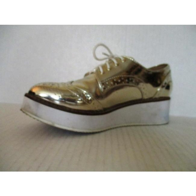 Aldo Gold Metallic Oxford Lace Up Flats Sneakers Size Us