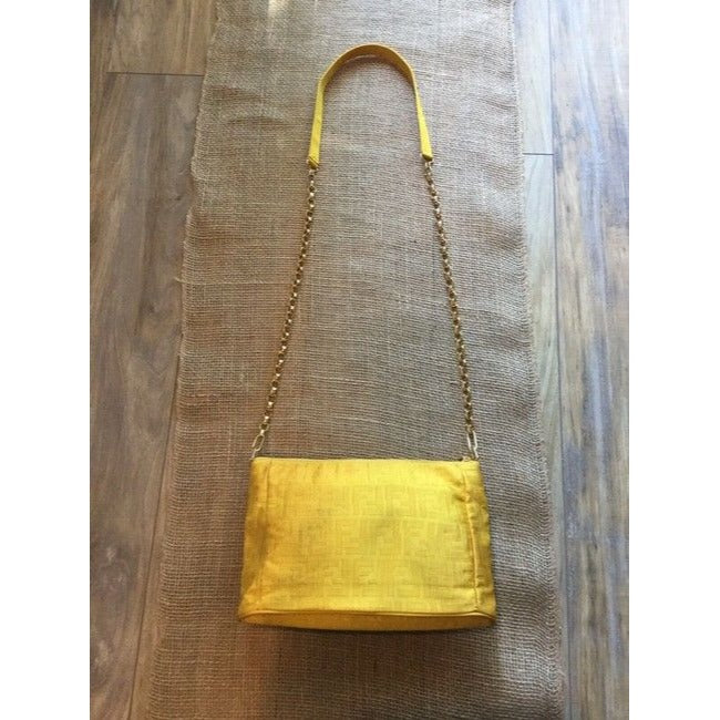 Fendi W Shouldercross Body Purse Chain Strap Yellow Zucca Printgold Canvas And Leather Shoulder Bag