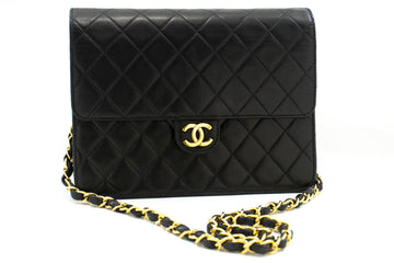 CHANEL Small Chain Shoulder Bag Clutch Black Quilted Flap Lambskin