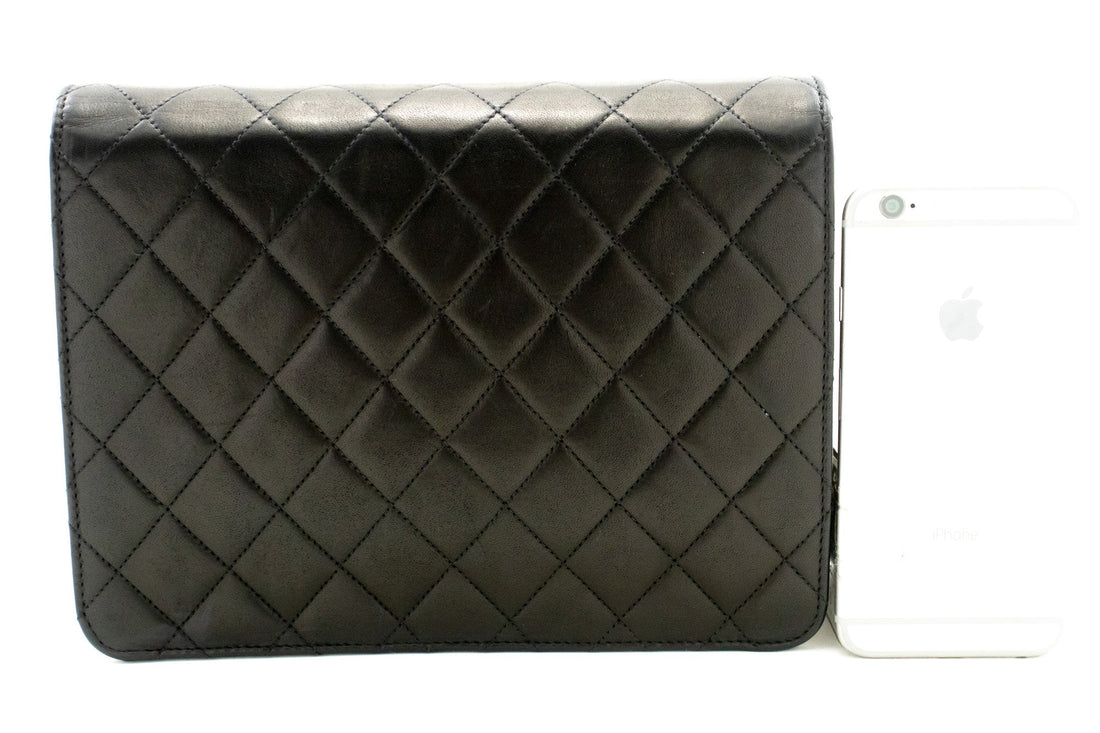 CHANEL Small Chain Shoulder Bag Clutch Black Quilted Flap Lambskin