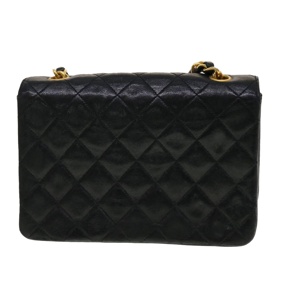 CHANEL Mini Matelasse Chain Shoulder Bag Lamb Skin Black CC Auth 42862A