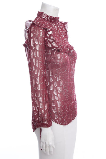 Veronica Beard Marron & Grey Long Sleeve Shimmer Blouse SZ 0