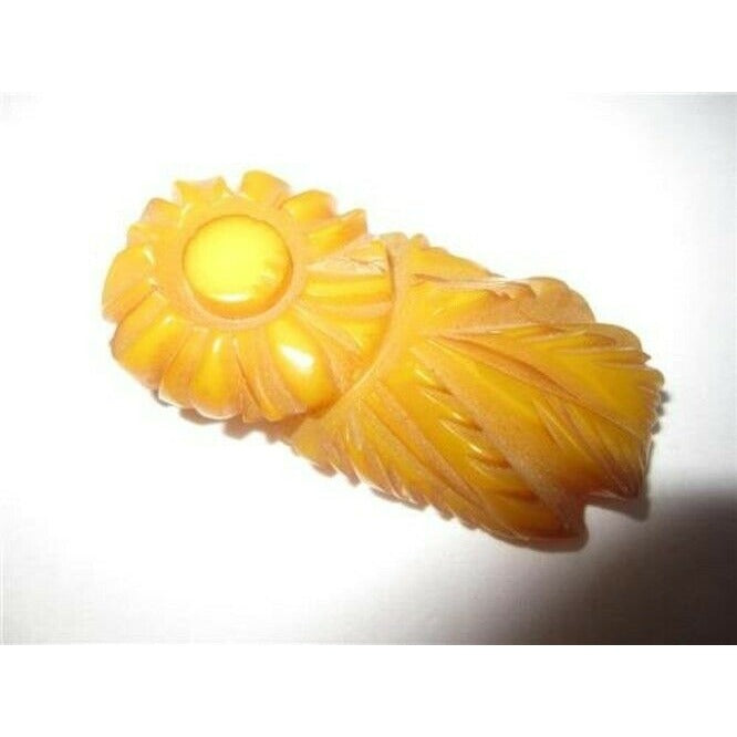 Art Deco Era Chunky Deeply Carved Floral Butterscotch Bakelite Brooch