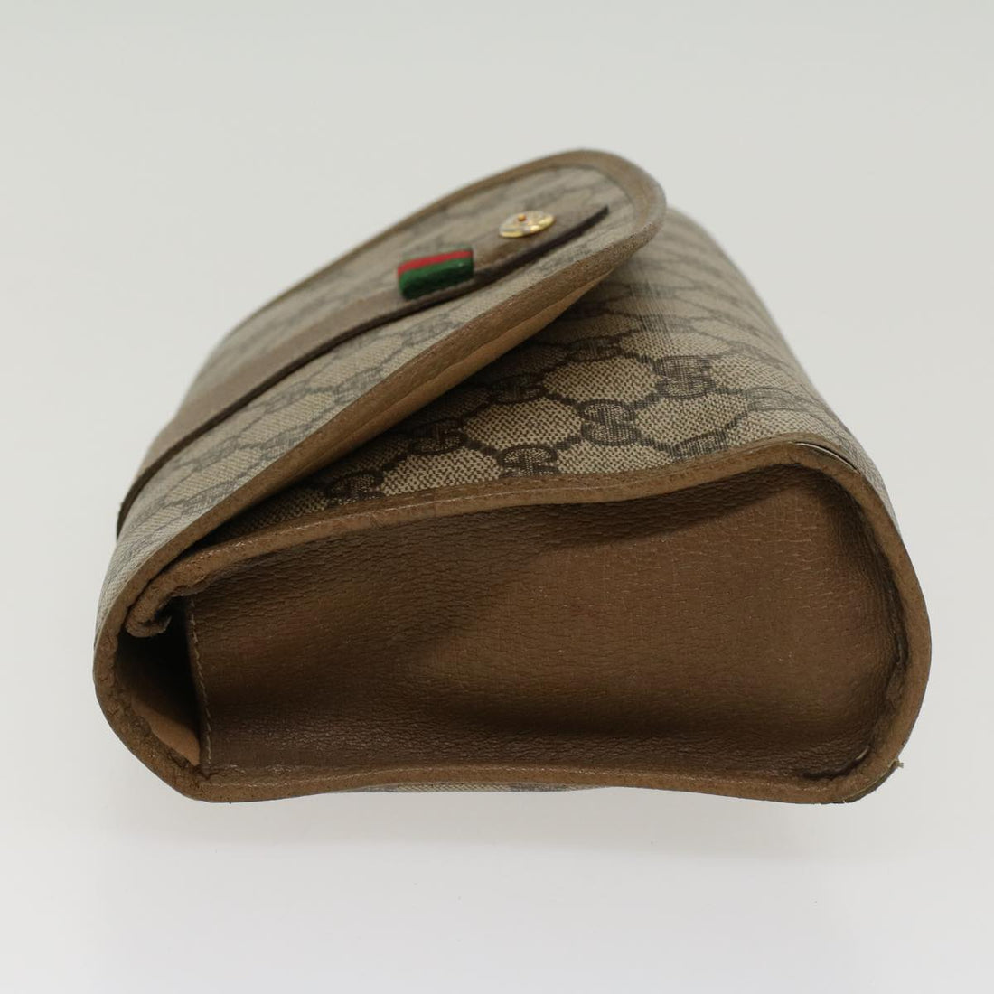 GUCCI GG Canvas Web Sherry Line Clutch Bag PVC Leather Beige Green  43092