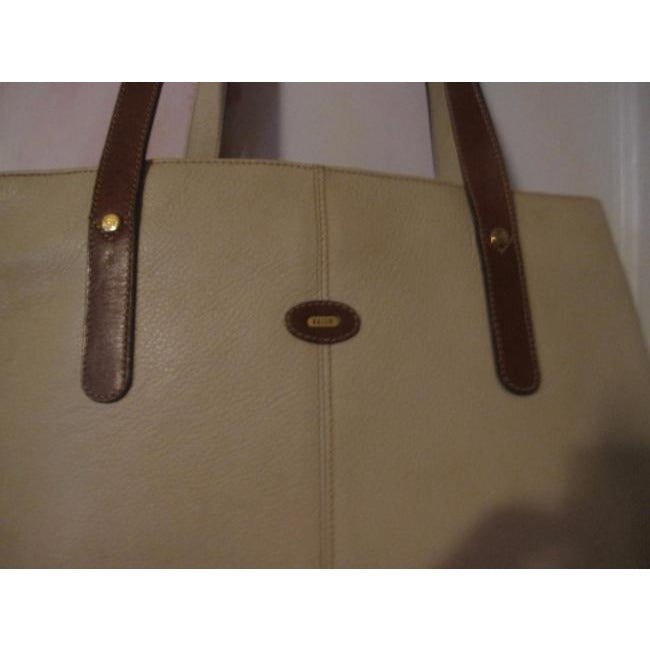 Bally Vintage Pursesdesigner Purses Cream Leather With Burnt Orange Leather Accents Tote