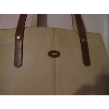 Bally Vintage Pursesdesigner Purses Cream Leather With Burnt Orange Leather Accents Tote