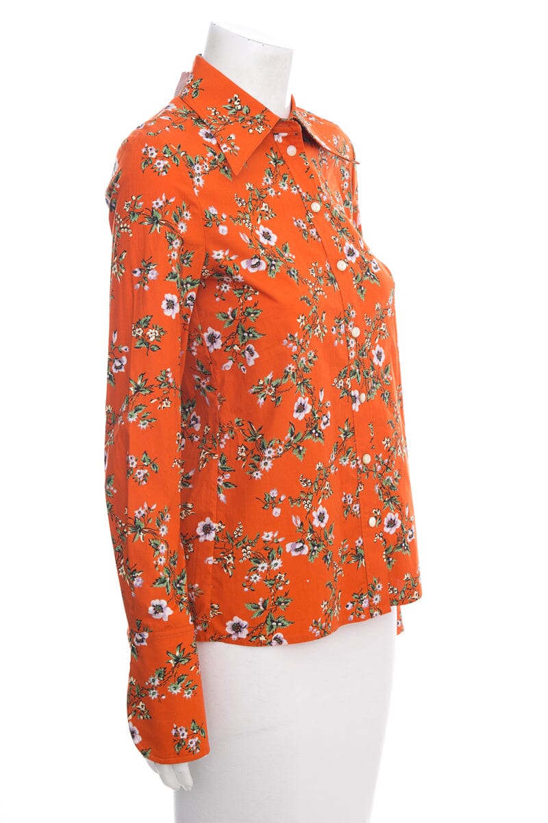 Tory Burch Orange Floral Button Down Shirt SZ 00 NWT
