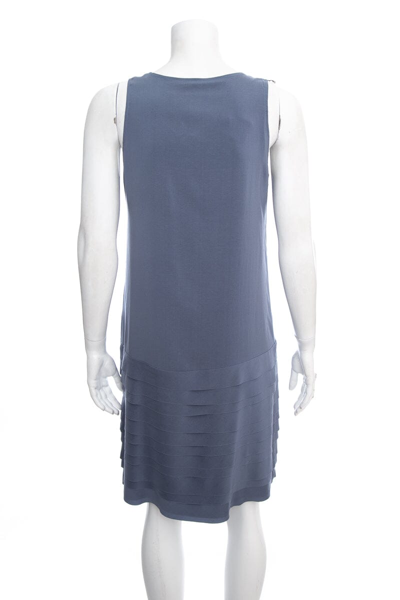 Brunello Cucinelli Grey Silk Sleeveless Dress with Ruffle Bottom SZ M