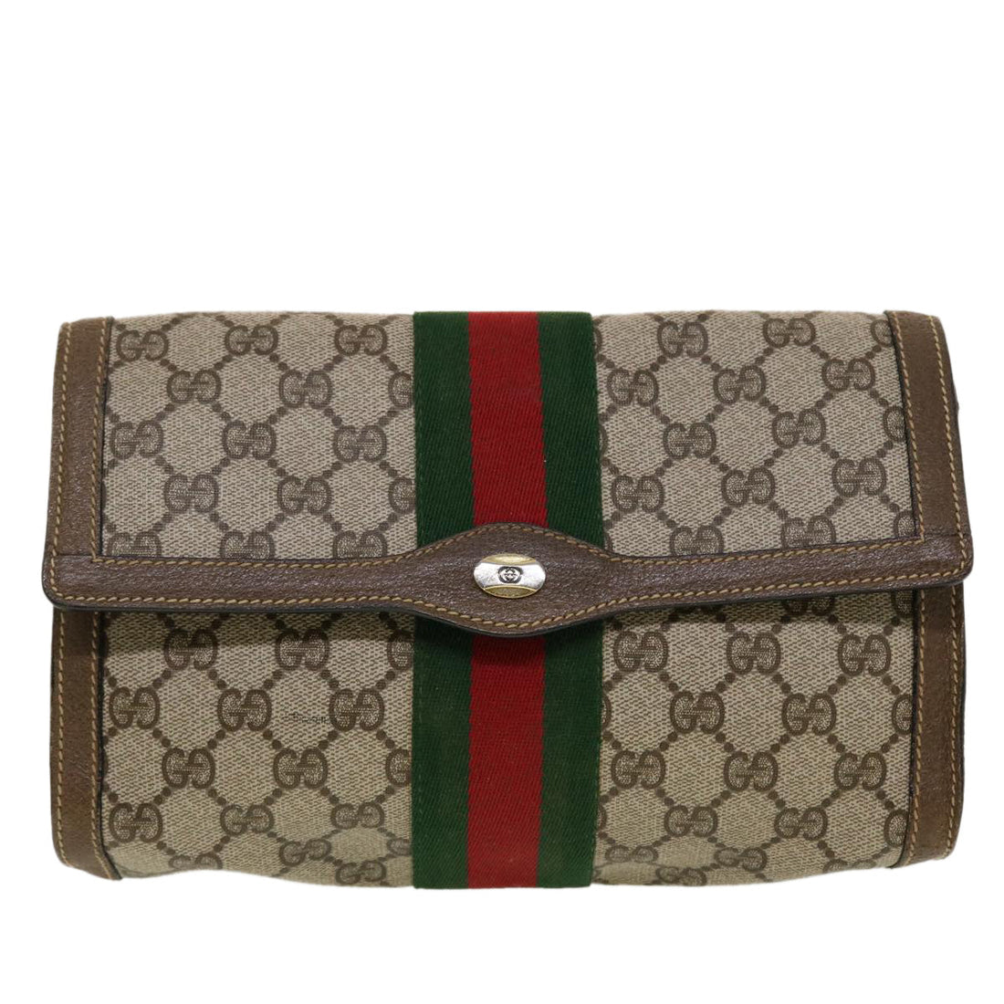 GUCCI GG Canvas Web Sherry Line Clutch Bag Beige Red Green  43902