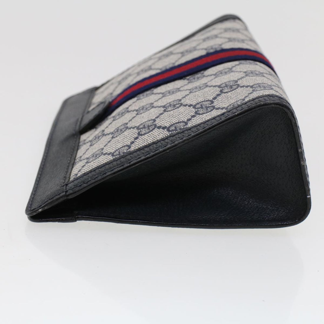 GUCCI GG Canvas Sherry Line Clutch Bag Gray Red Navy 64.014.2125.23  44752