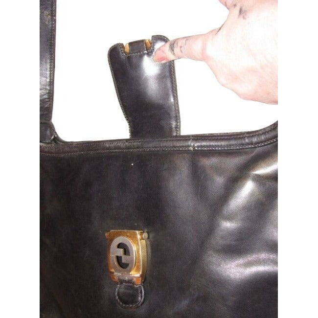 1950s Gucci Vintage Bluish Black Leather Jackie Hobo Bag