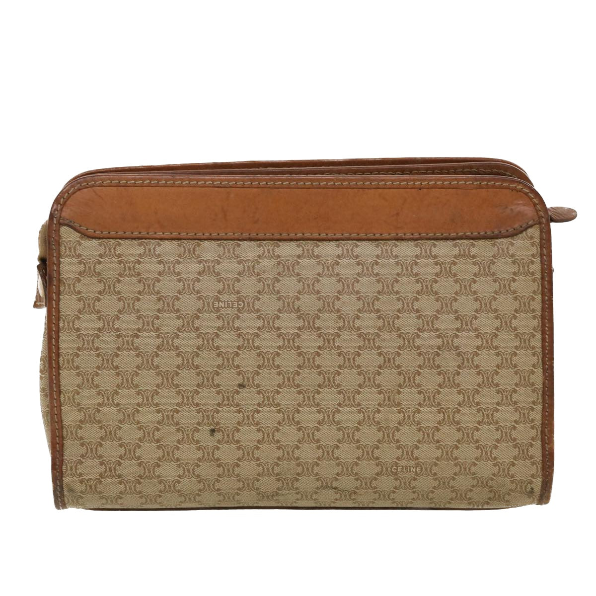 Celine Macadam Canvas Clutch Bag PVC Leather Beige  45077
