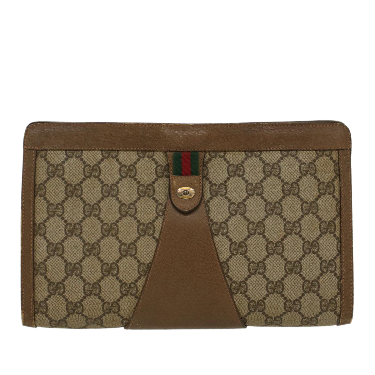 GUCCI GG Canvas Web Sherry Line Clutch Bag PVC Leather Beige Red  45600
