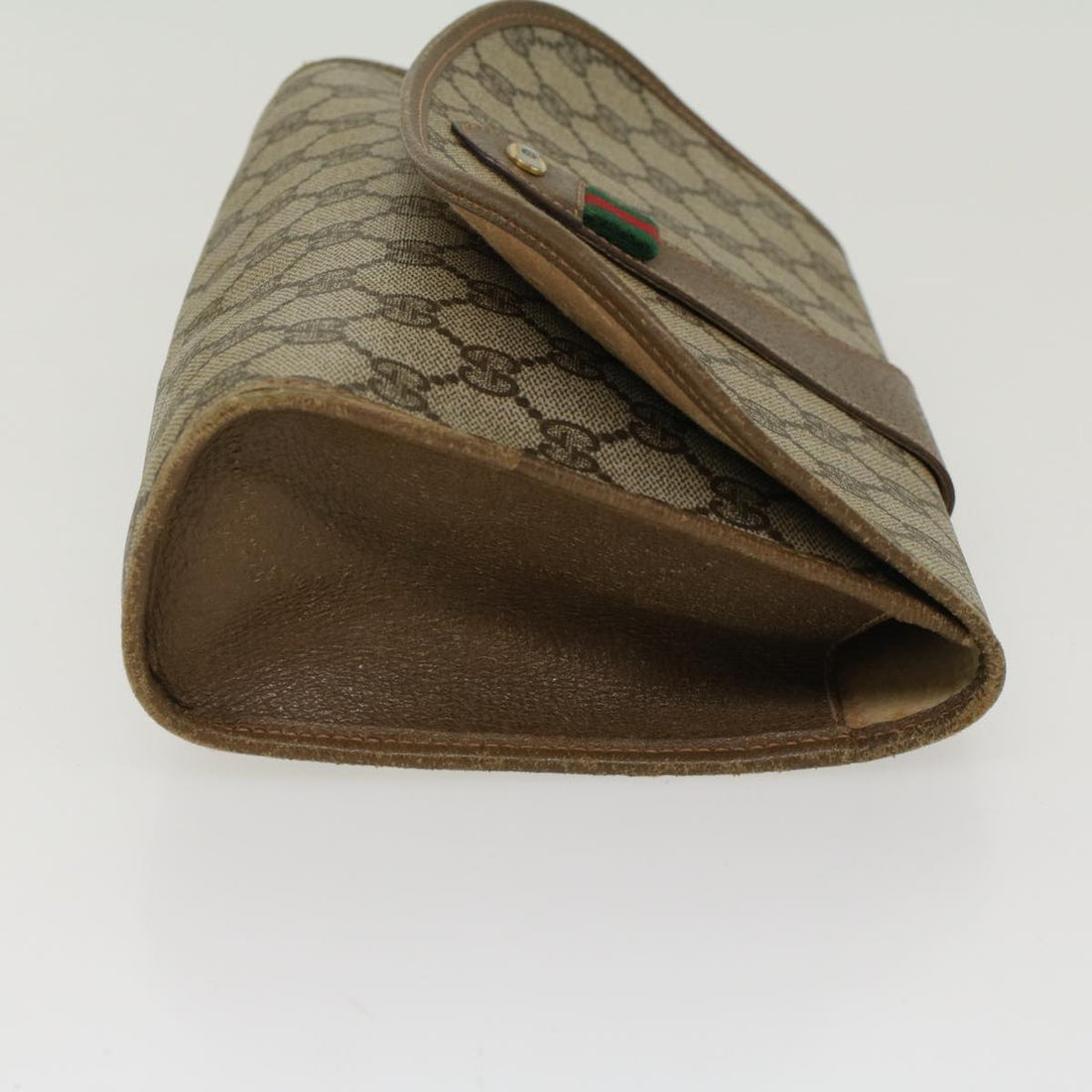 GUCCI GG Canvas Web Sherry Line Clutch Bag PVC Leather Beige Red  45602