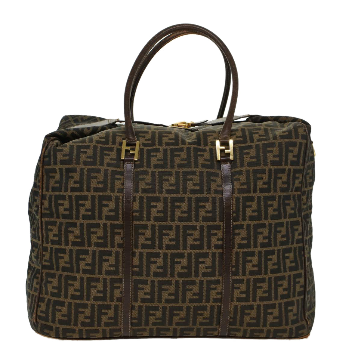 FENDI Zucca Canvas Boston Bag Nylon 2way Brown Black Auth 45632