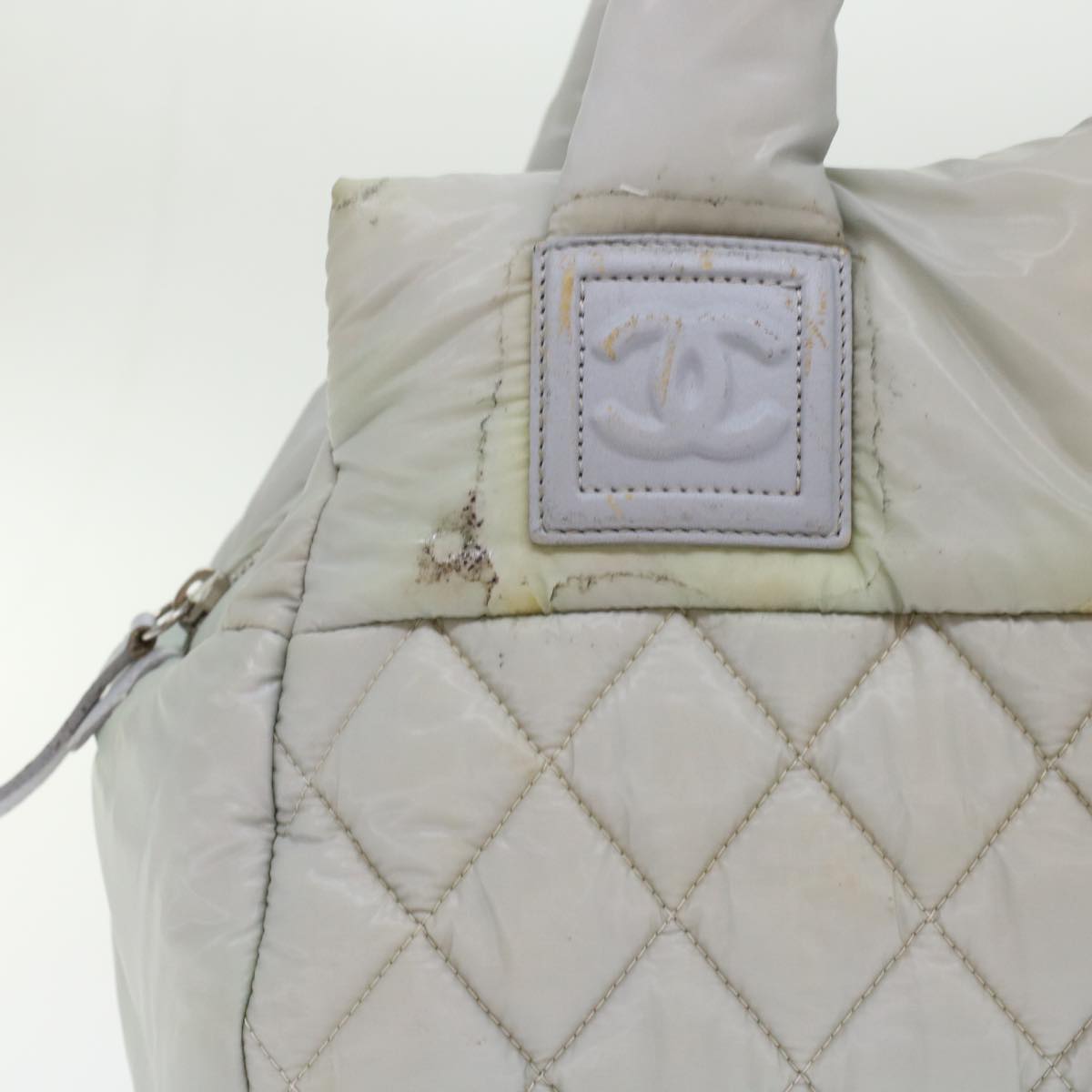 Chanel Hand Bag Nylon Gray CC Auth 45853