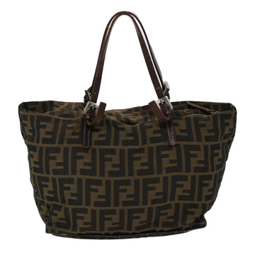 FENDI Zucca Canvas Hand Bag Nylon Brown Black Auth 45877