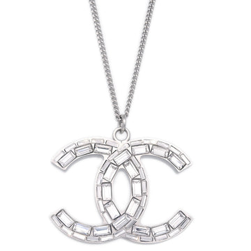 Chanel Silver Necklace Pendant Rhinestone B11P