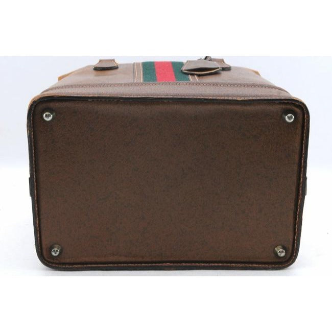 Gucci Top Early Saddle With Sherry Camel Leathergreenred Stripe Shoulder Bag