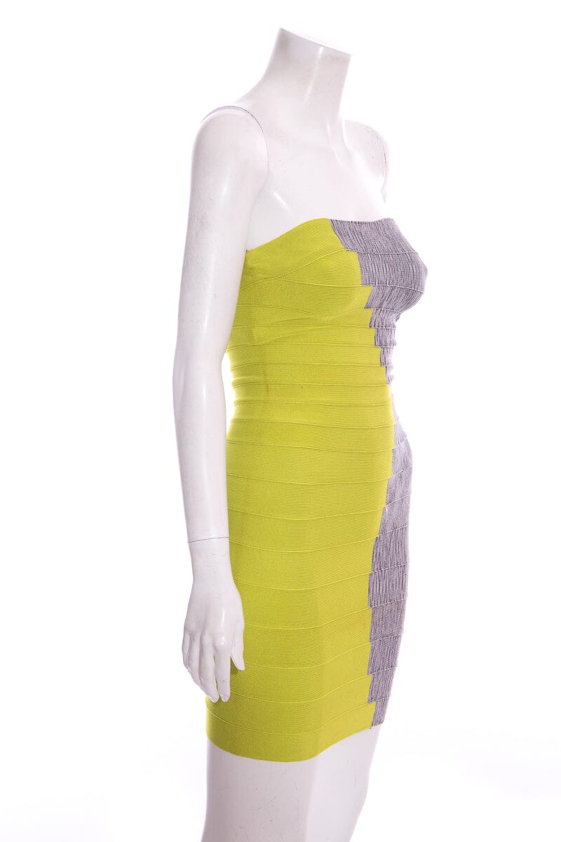 Herve Leger Grey & Yellow Colorblock Bandage Dress SZ XS