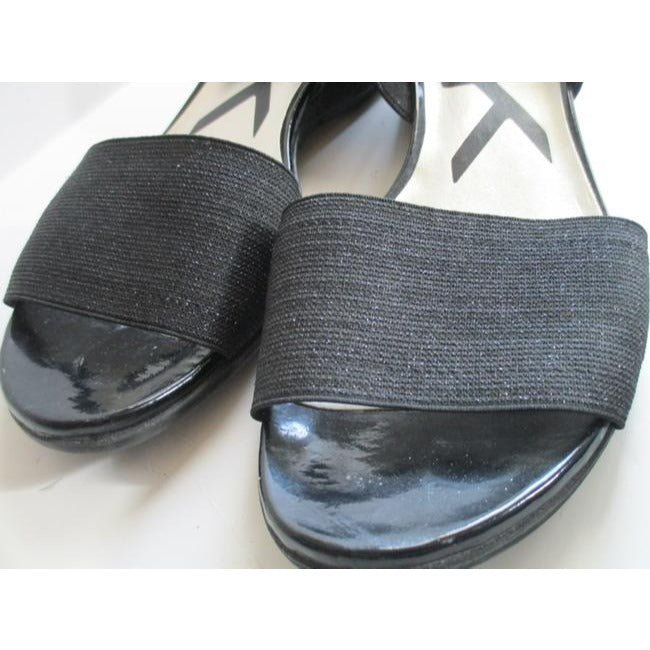Anne Klein Black D Orsay Elasticized Glitter Vamp Patent Slip On Flats Pumps Size Us
