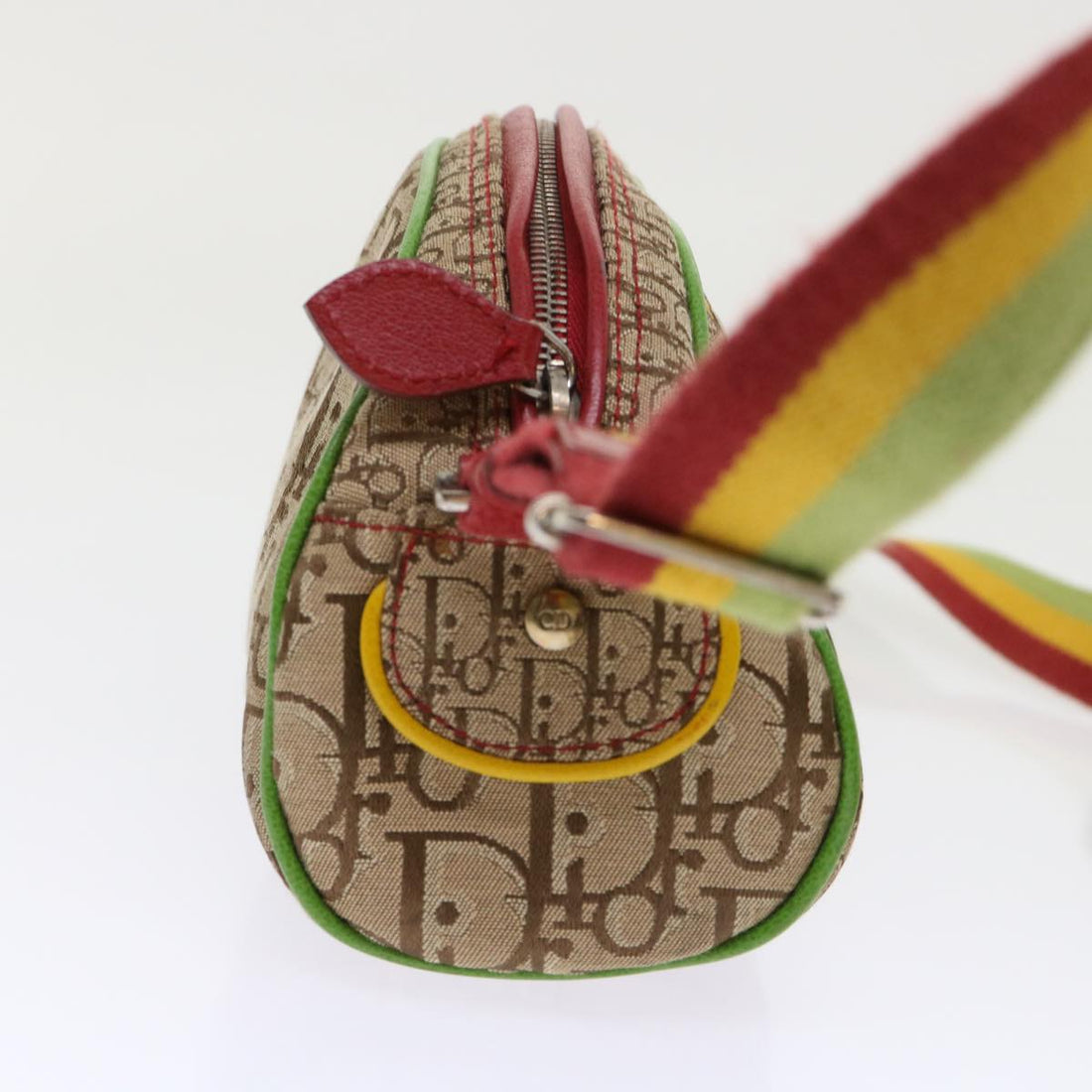 CHRISTIAN DIOR Trotter Canvas Shoulder Bag Rasta Color Beige Auth 47578