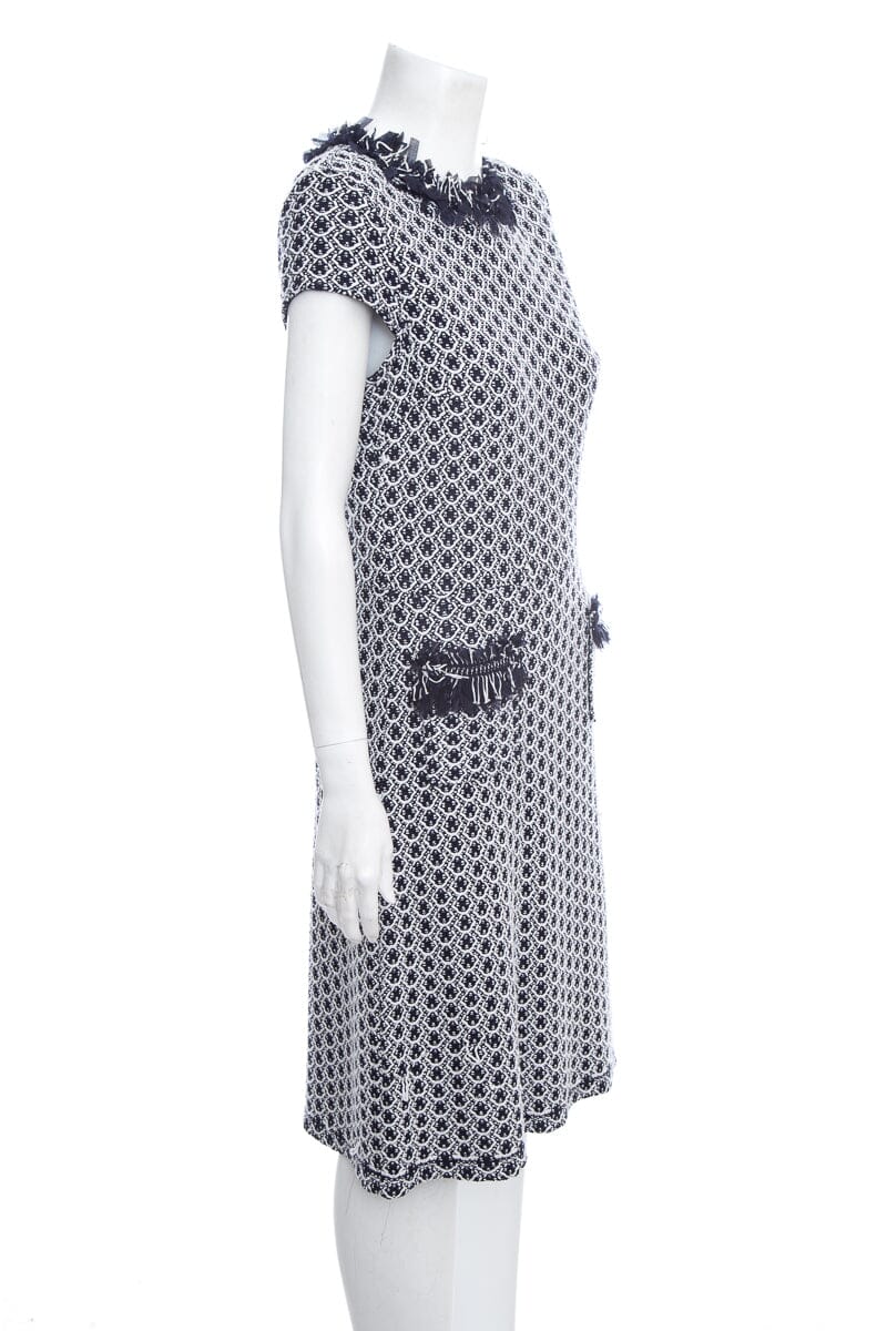ST.JOHN White & Navy Tweed Like Dress SZ 4